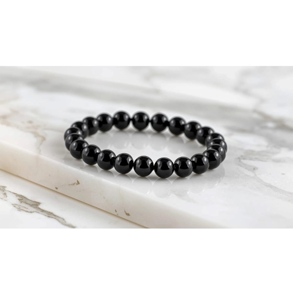 Suvarnika Natural Crystal 8mm Black Tourmaline Bracelet (Black)