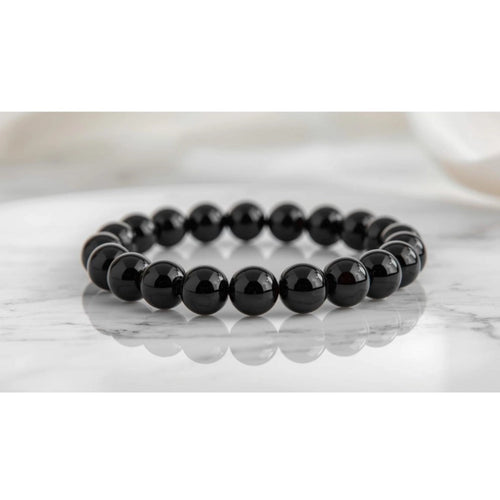 Suvarnika Natural Crystal 8mm Black Obsidian Bracelet (Black)