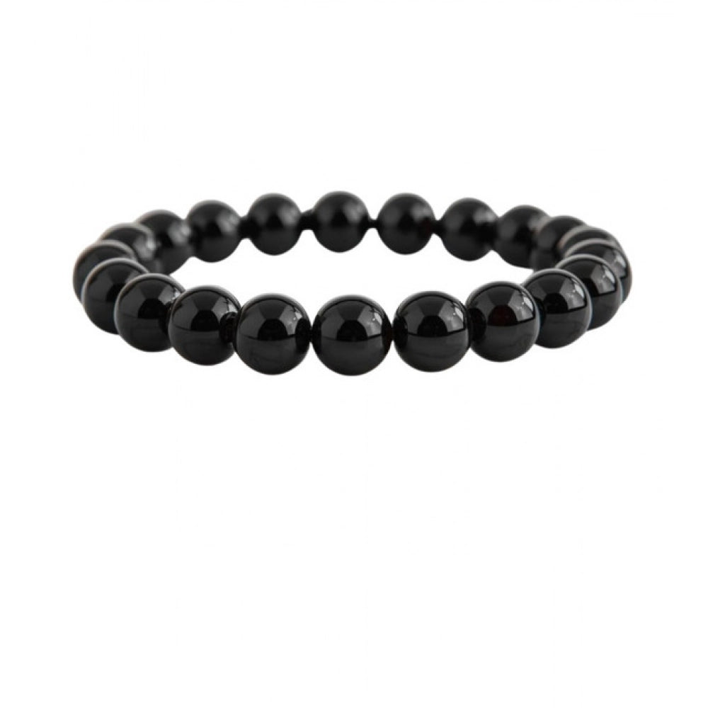 Suvarnika Natural Crystal 8mm Black Obsidian Bracelet (Black)