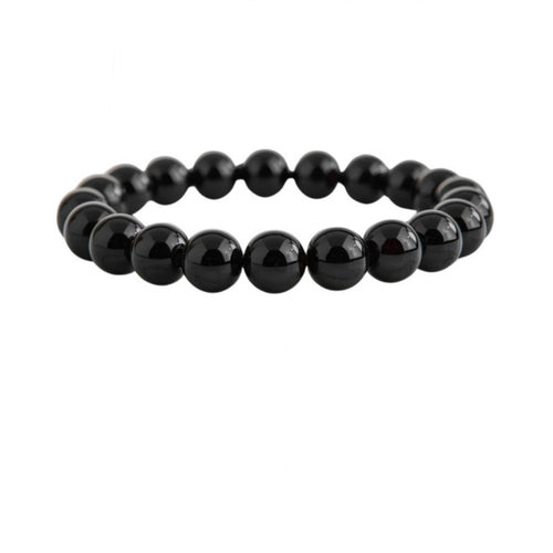 Suvarnika Natural Crystal 8mm Black Obsidian Bracelet (Black)