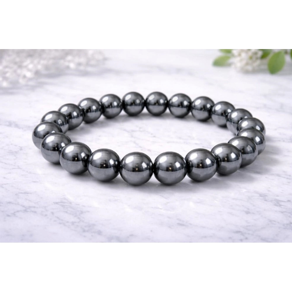 Suvarnika Natural Crystal 8mm Hematite Bracelet (Grey)