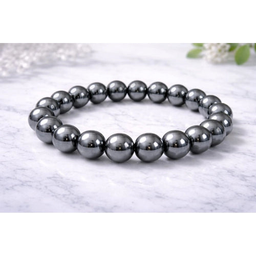 Suvarnika Natural Crystal 8mm Hematite Bracelet (Grey)