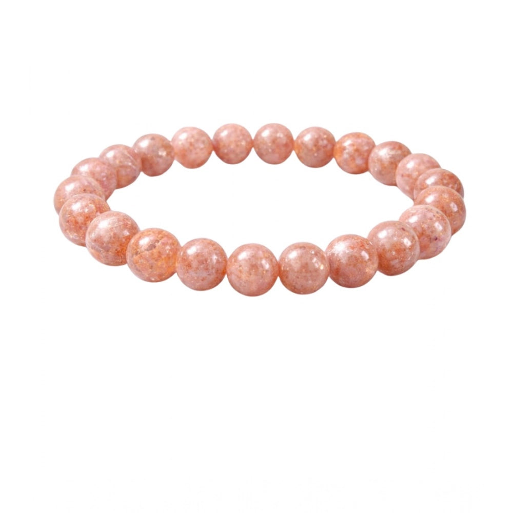 Suvarnika Natural Crystal 8mm Sunstone Bracelet (Orange)