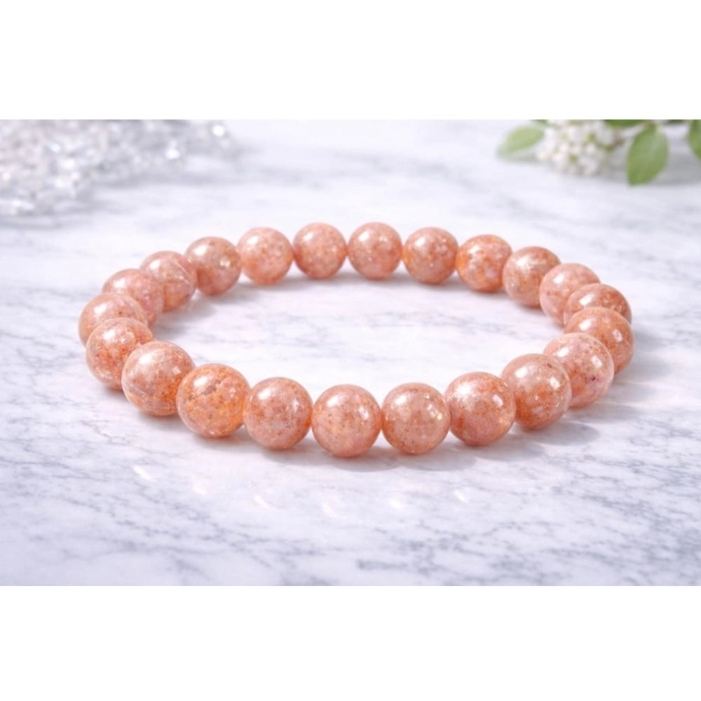 Suvarnika Natural Crystal 8mm Sunstone Bracelet (Orange)