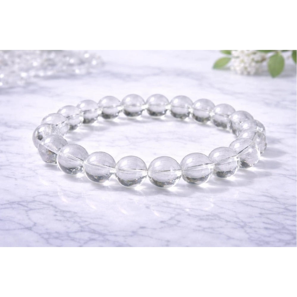 Suvarnika Natural Crystal 8mm Clear Quartz Bracelet (White)