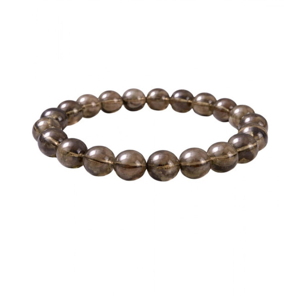 Suvarnika Natural Crystal 8mm Smoky Quartz Bracelet  (Brown)