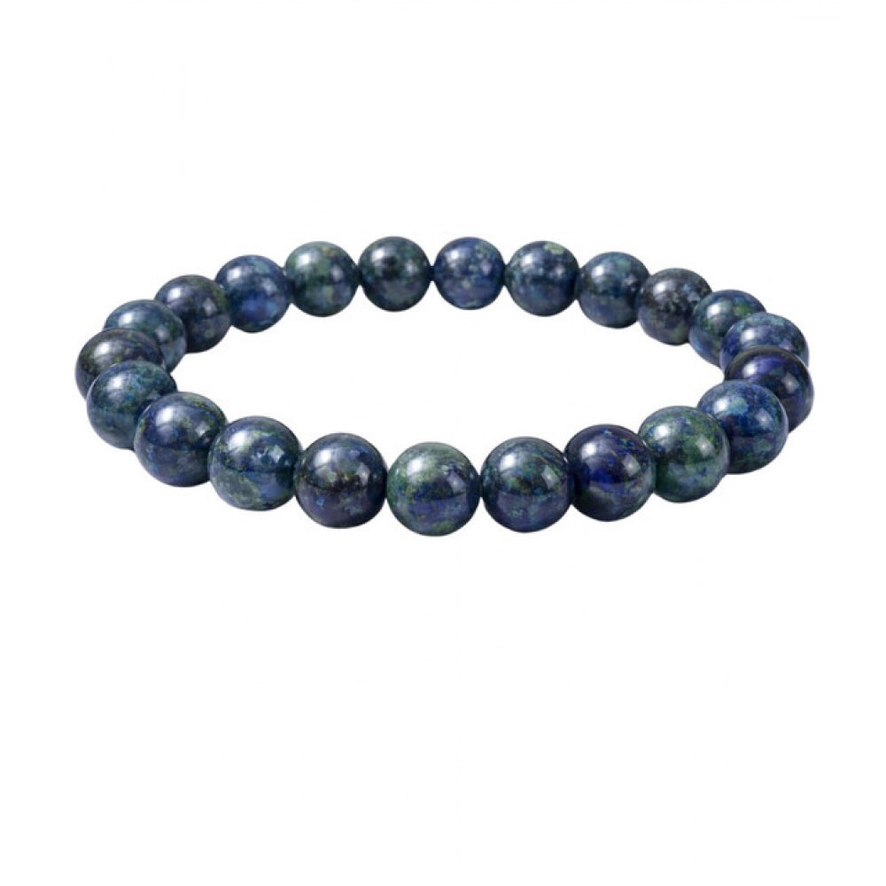Suvarnika Natural Crystal 8mm Azurite Bracelet  (Dark Green)