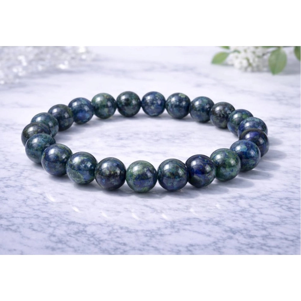 Suvarnika Natural Crystal 8mm Azurite Bracelet  (Dark Green)