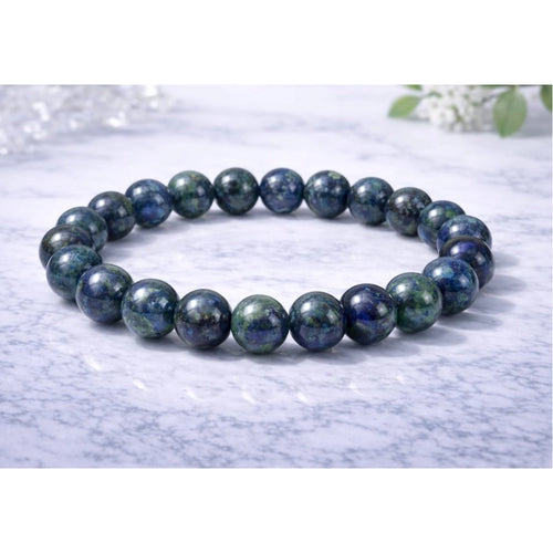 Suvarnika Natural Crystal 8mm Azurite Bracelet  (Dark Green)