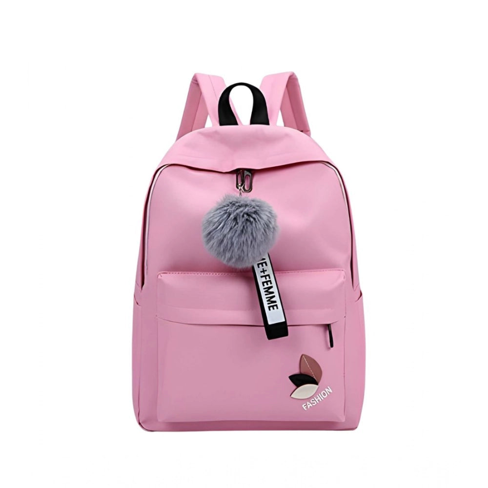 Suvarnika Unisex PU Leather Solid Medium Zipper Backpack (Pink)