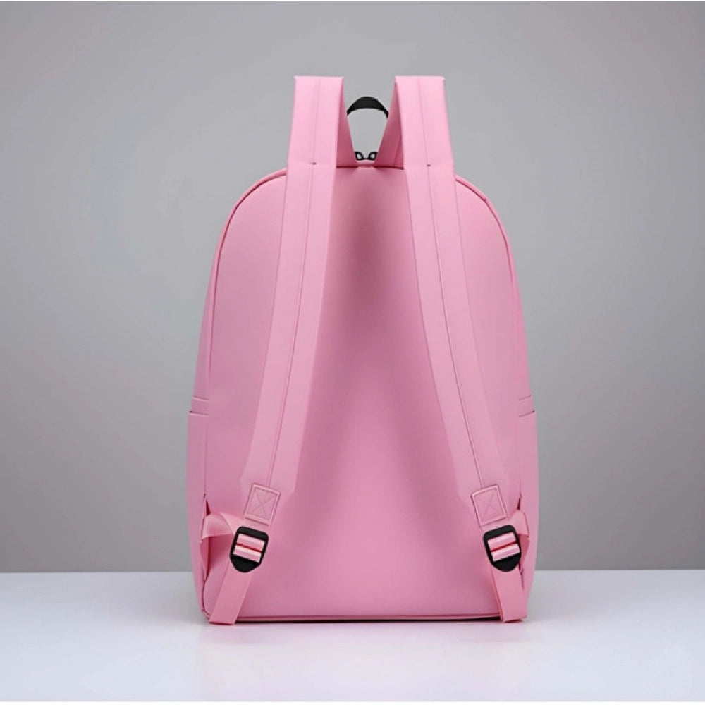 Suvarnika Unisex PU Leather Solid Medium Zipper Backpack (Pink)
