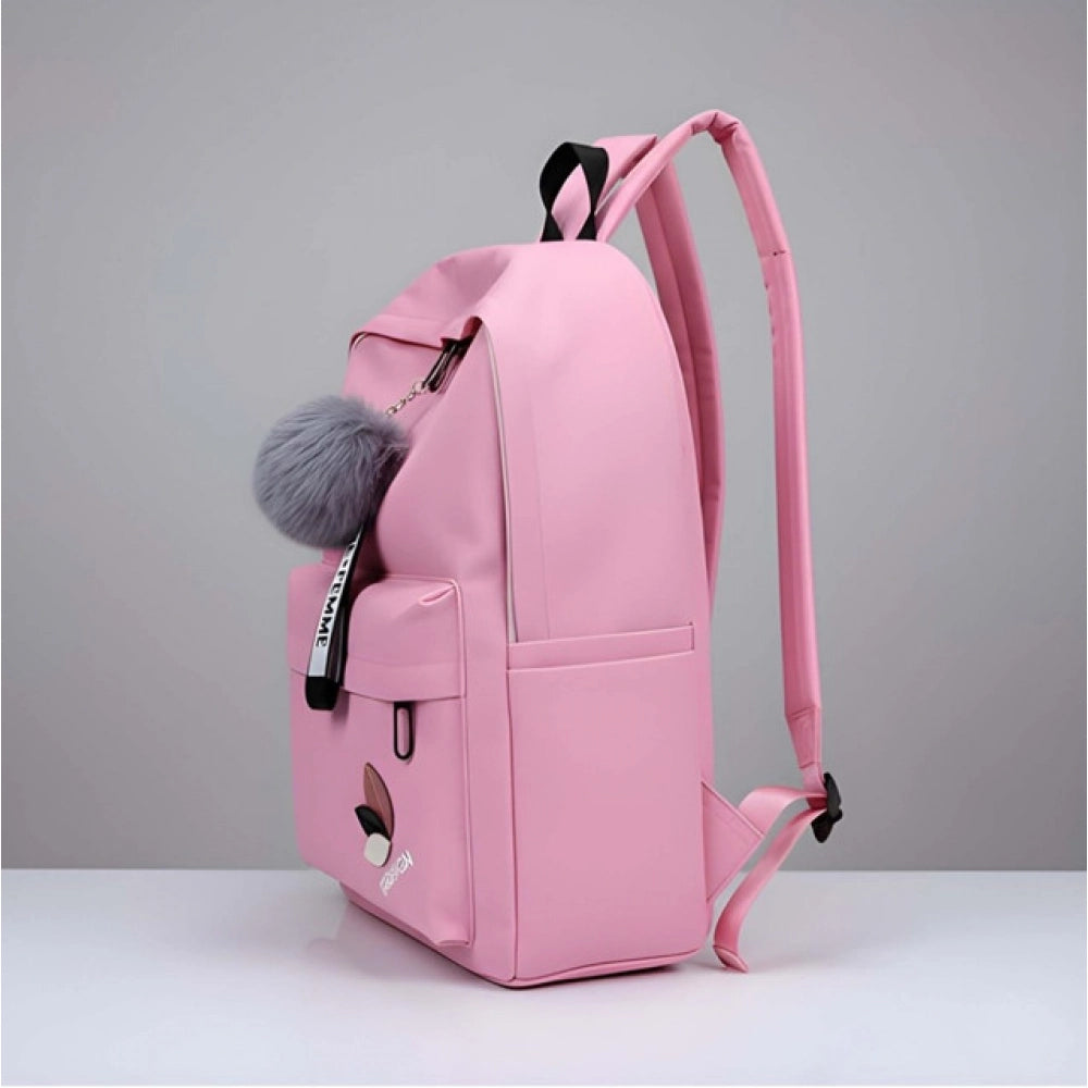 Suvarnika Unisex PU Leather Solid Medium Zipper Backpack (Pink)