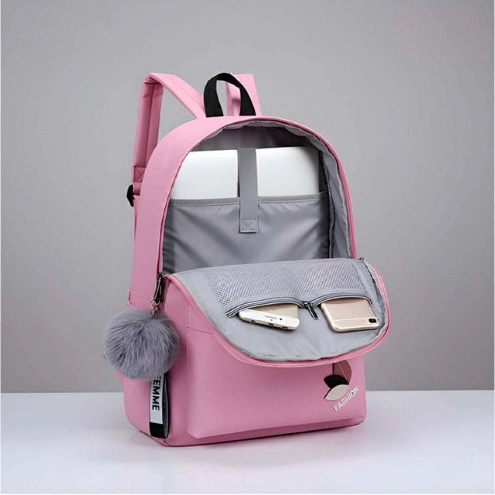 Suvarnika Unisex PU Leather Solid Medium Zipper Backpack (Pink)