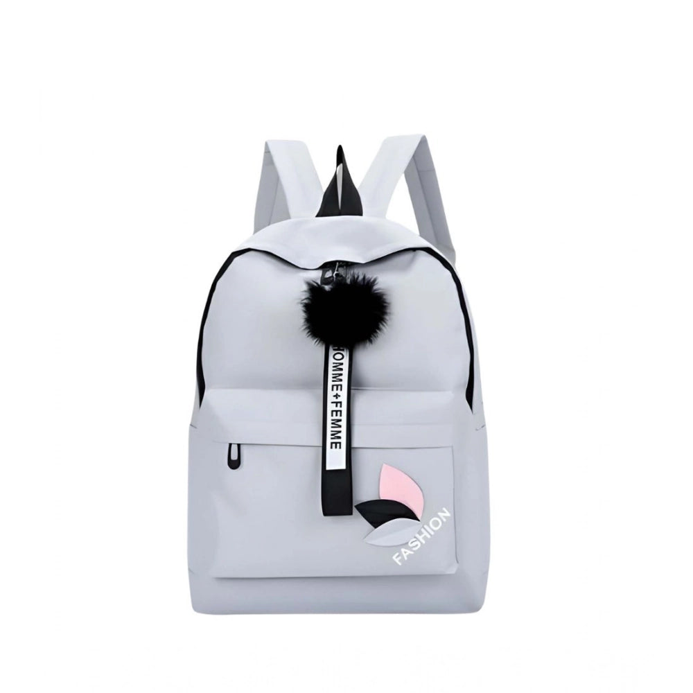 Suvarnika Unisex PU Leather Solid Medium Zipper Backpack (Grey)