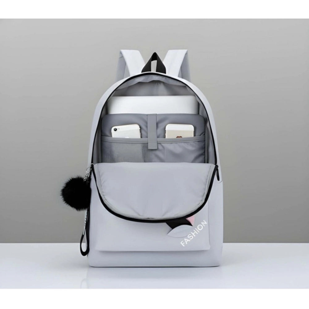 Suvarnika Unisex PU Leather Solid Medium Zipper Backpack (Grey)