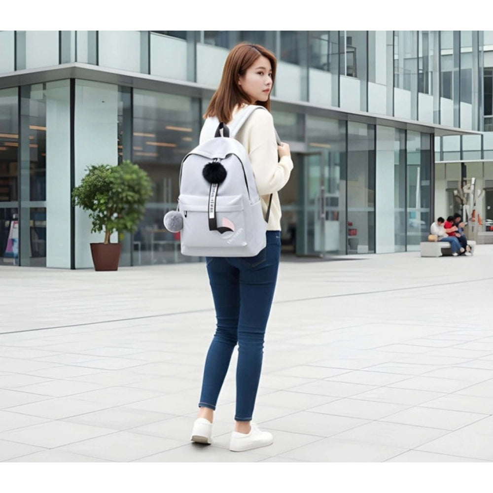 Suvarnika Unisex PU Leather Solid Medium Zipper Backpack (Grey)