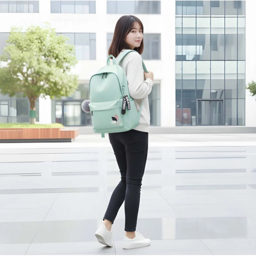 Suvarnika Unisex PU Leather Solid Medium Zipper Backpack (Green)