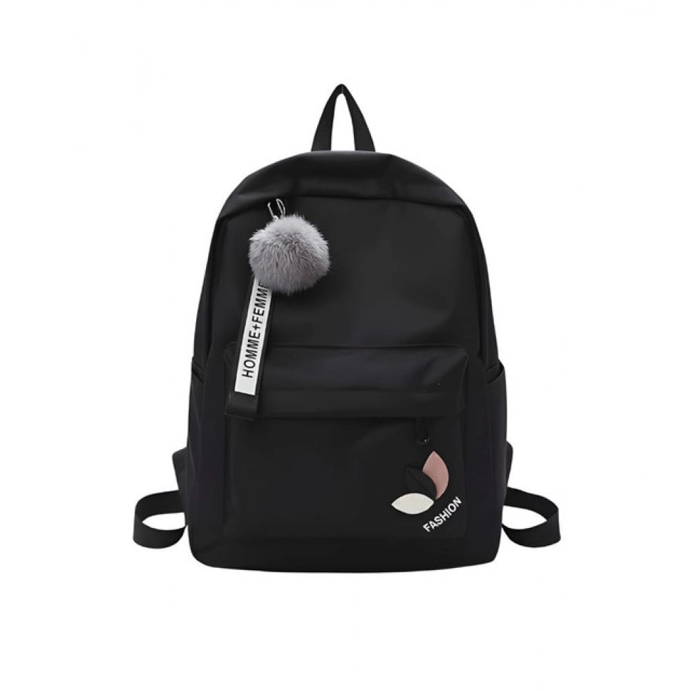 Suvarnika Unisex PU Leather Solid Medium Zipper Backpack (Black)