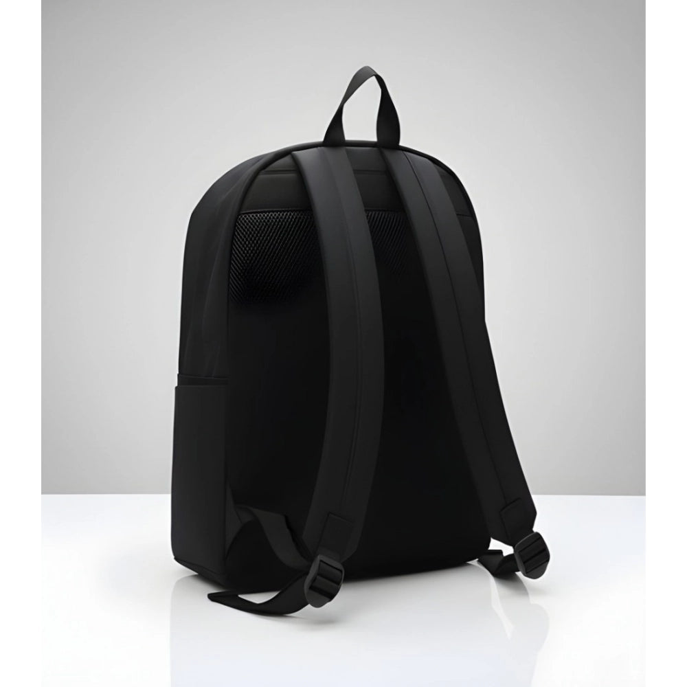 Suvarnika Unisex PU Leather Solid Medium Zipper Backpack (Black)