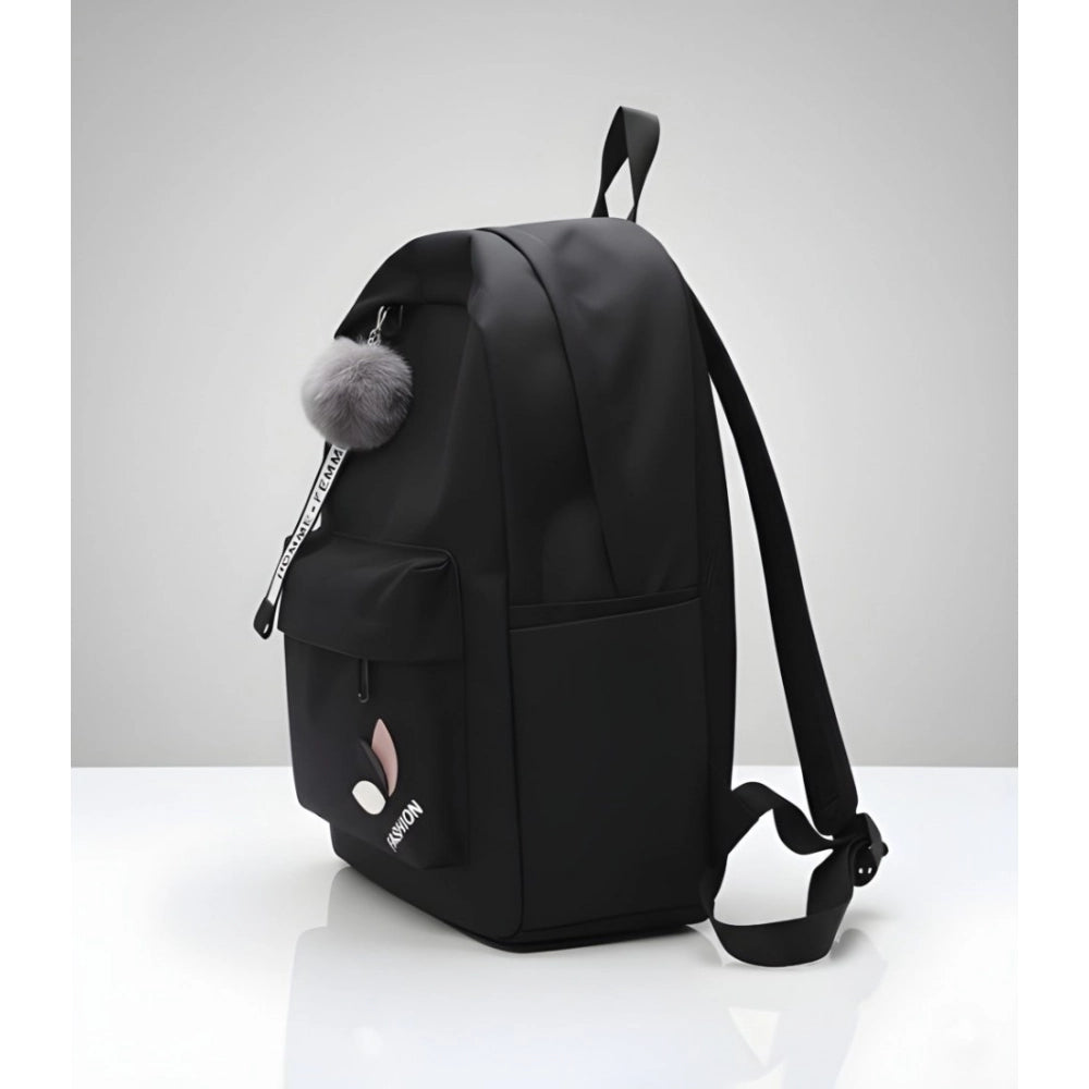 Suvarnika Unisex PU Leather Solid Medium Zipper Backpack (Black)