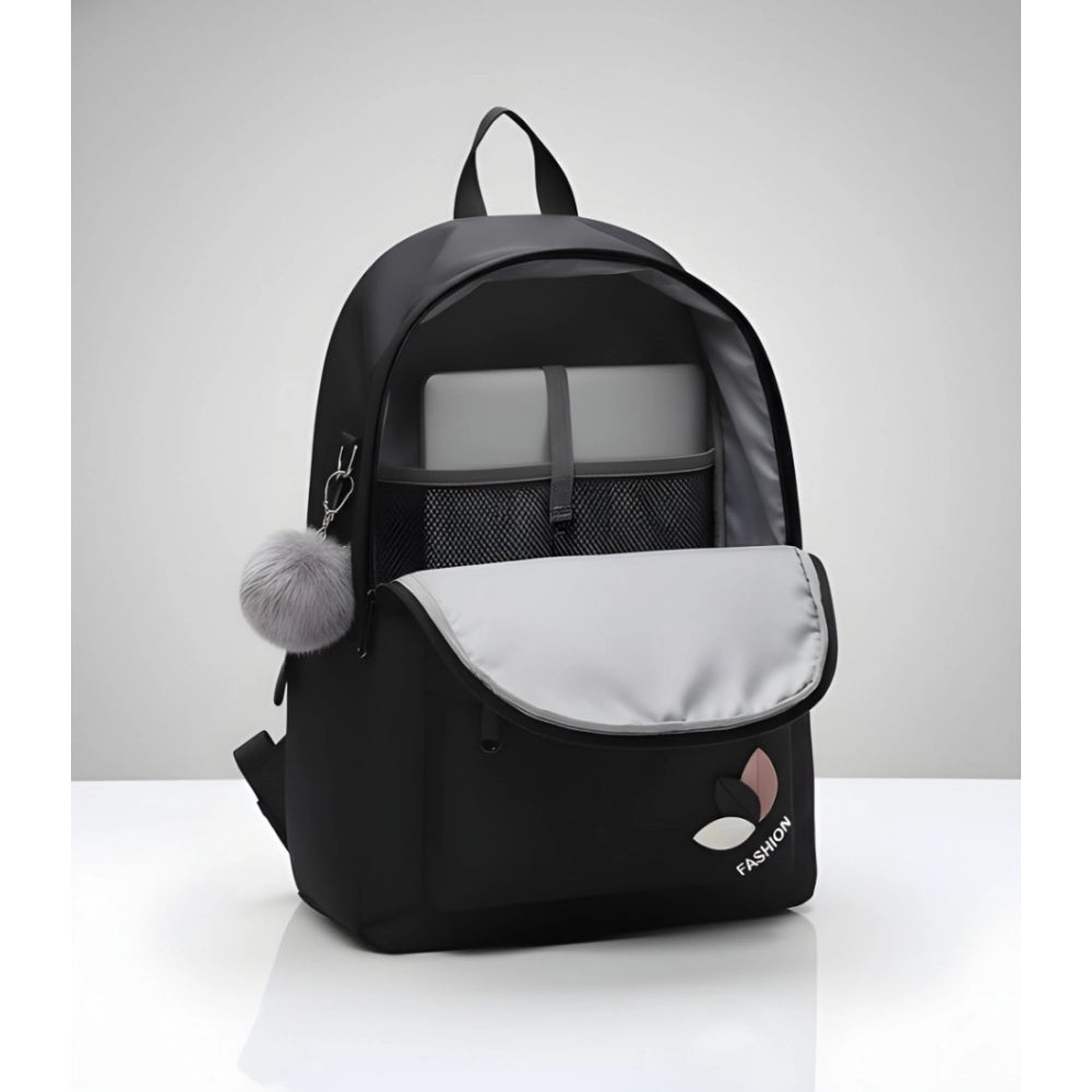 Suvarnika Unisex PU Leather Solid Medium Zipper Backpack (Black)