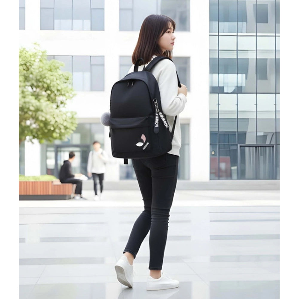 Suvarnika Unisex PU Leather Solid Medium Zipper Backpack (Black)