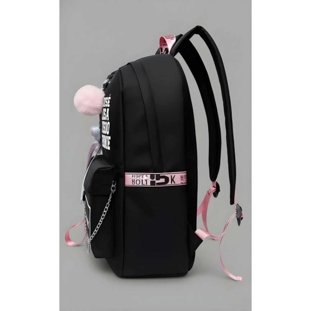 Suvarnika Unisex PU Leather Solid Medium Zipper Backpack (Black)