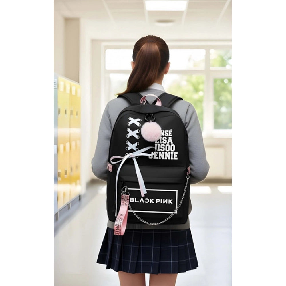 Suvarnika Unisex PU Leather Solid Medium Zipper Backpack (Black)