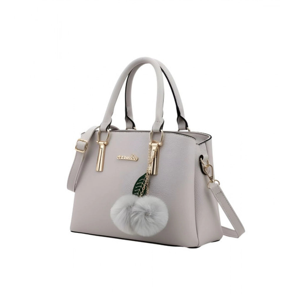 Suvarnika Women's PU Leather Solid Shoulder Zipper Handbag (Grey)