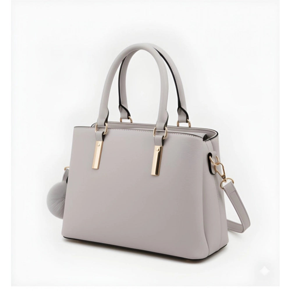 Suvarnika Women's PU Leather Solid Shoulder Zipper Handbag (Grey)