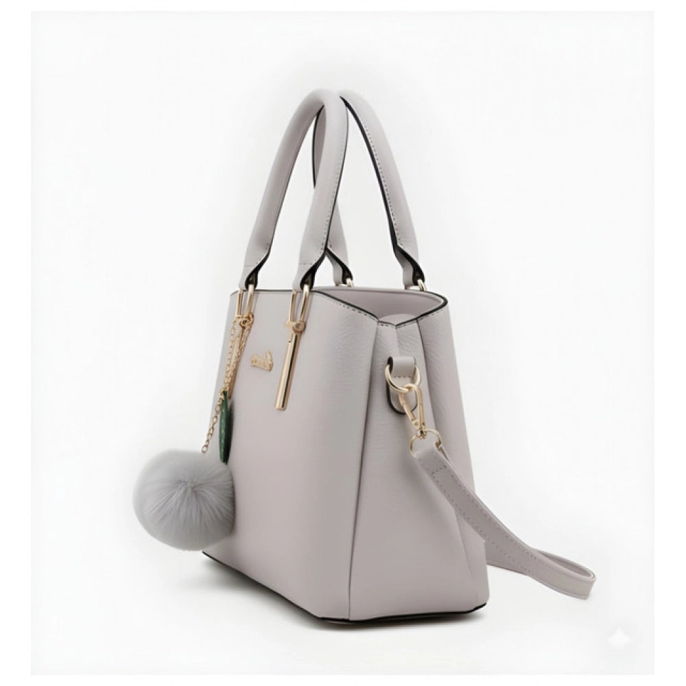 Suvarnika Women's PU Leather Solid Shoulder Zipper Handbag (Grey)