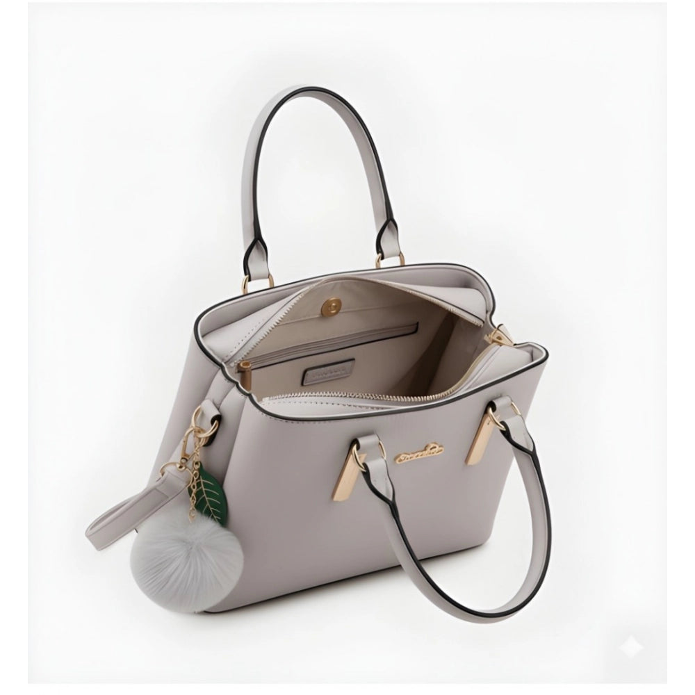 Suvarnika Women's PU Leather Solid Shoulder Zipper Handbag (Grey)