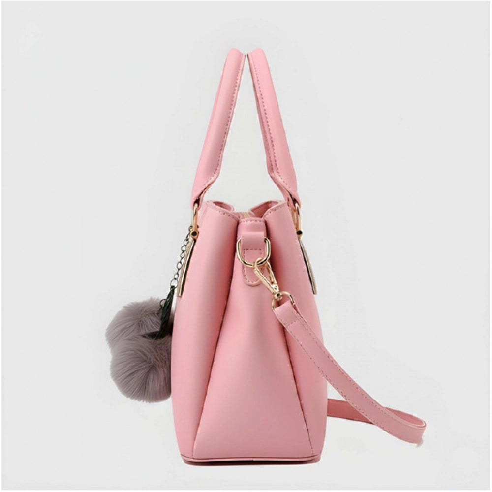 Suvarnika Women's PU Leather Solid Shoulder Zipper Handbag (Pink)