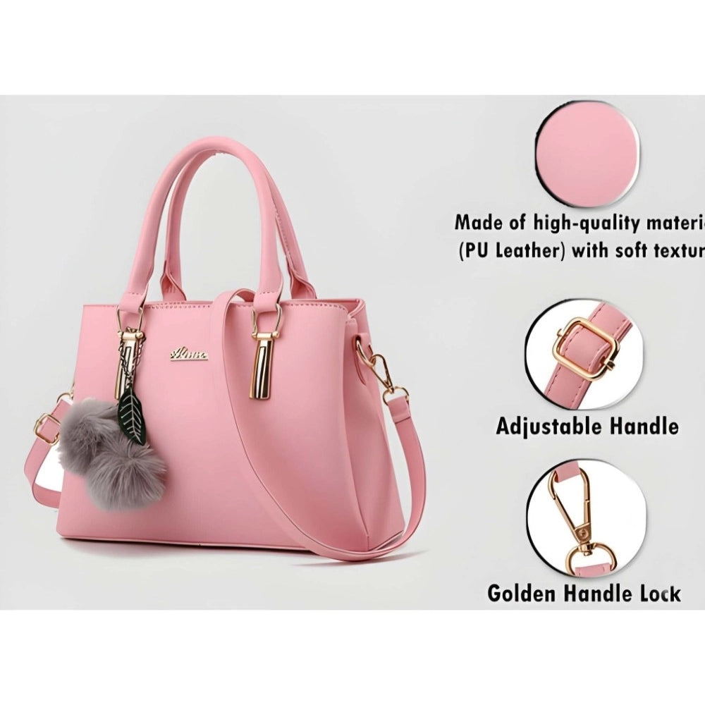 Suvarnika Women's PU Leather Solid Shoulder Zipper Handbag (Pink)
