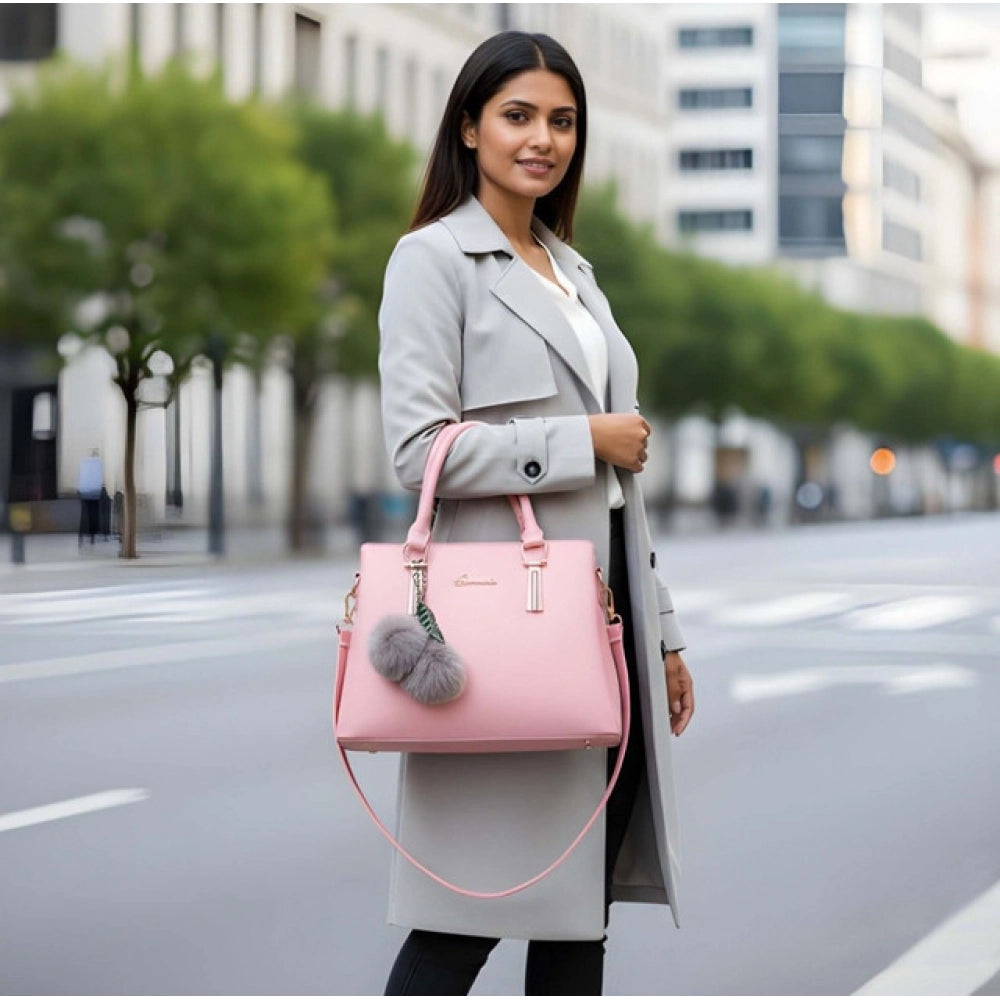 Suvarnika Women's PU Leather Solid Shoulder Zipper Handbag (Pink)