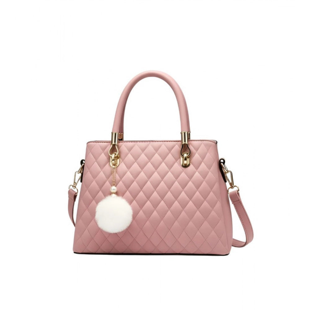 Suvarnika Women's PU Leather Solid Shoulder Zipper Handbag (Pink)