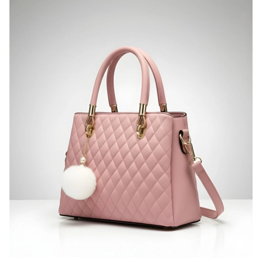 Suvarnika Women's PU Leather Solid Shoulder Zipper Handbag (Pink)