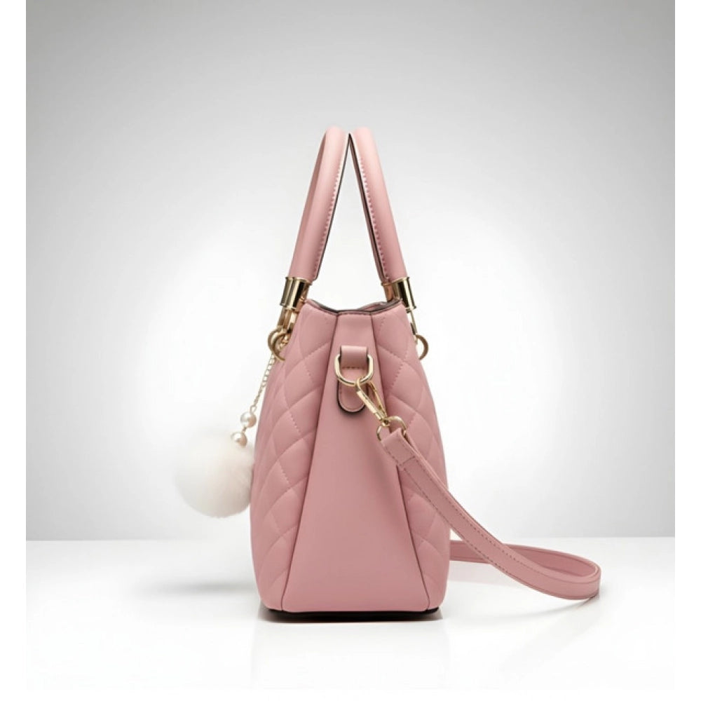 Suvarnika Women's PU Leather Solid Shoulder Zipper Handbag (Pink)
