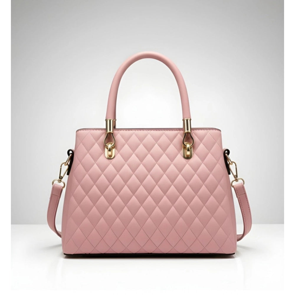 Suvarnika Women's PU Leather Solid Shoulder Zipper Handbag (Pink)