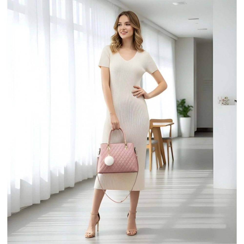 Suvarnika Women's PU Leather Solid Shoulder Zipper Handbag (Pink)
