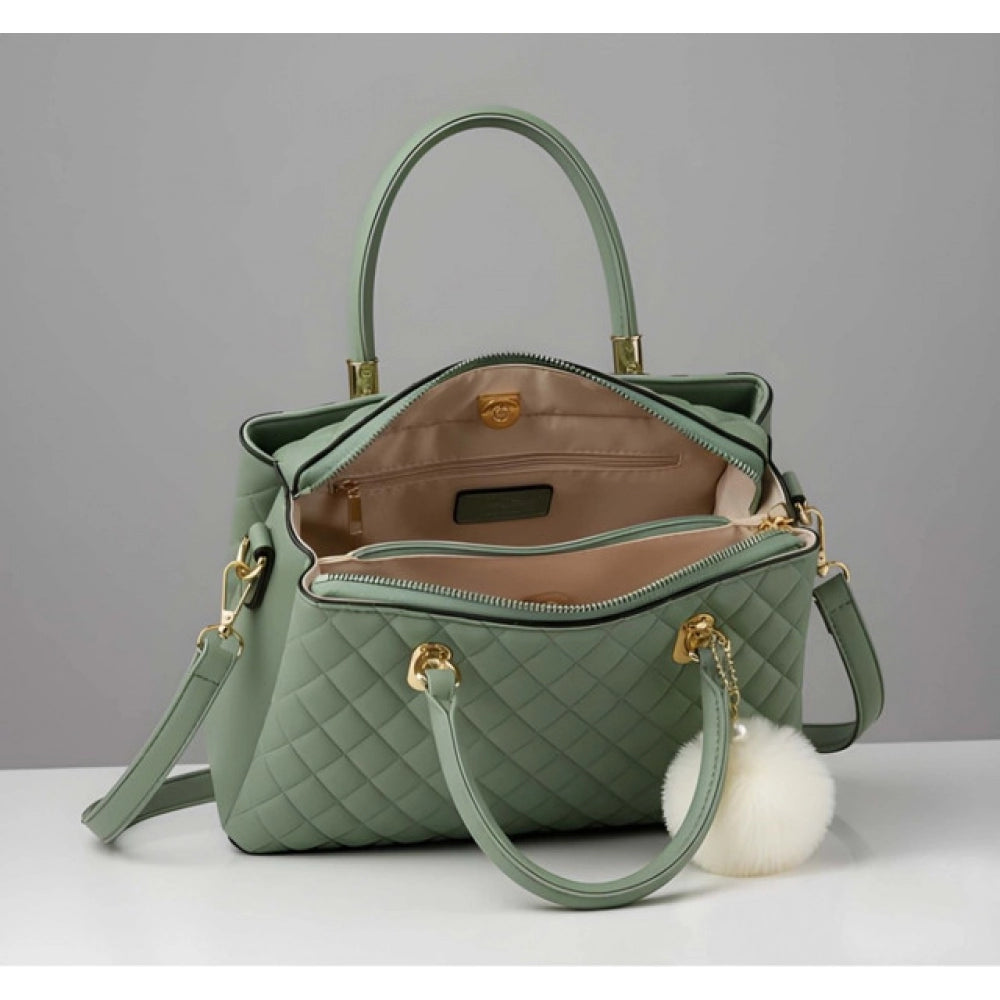 Suvarnika Women's PU Leather Solid Shoulder Zipper Handbag (Green)
