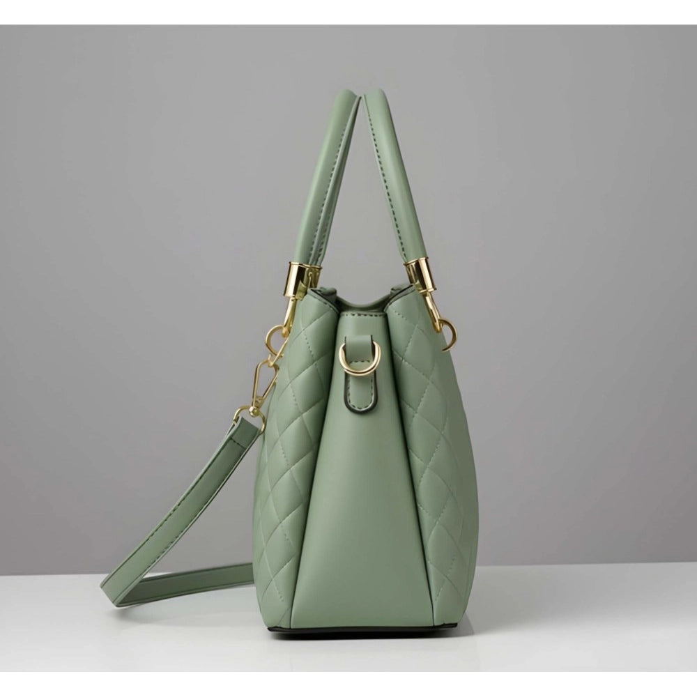 Suvarnika Women's PU Leather Solid Shoulder Zipper Handbag (Green)