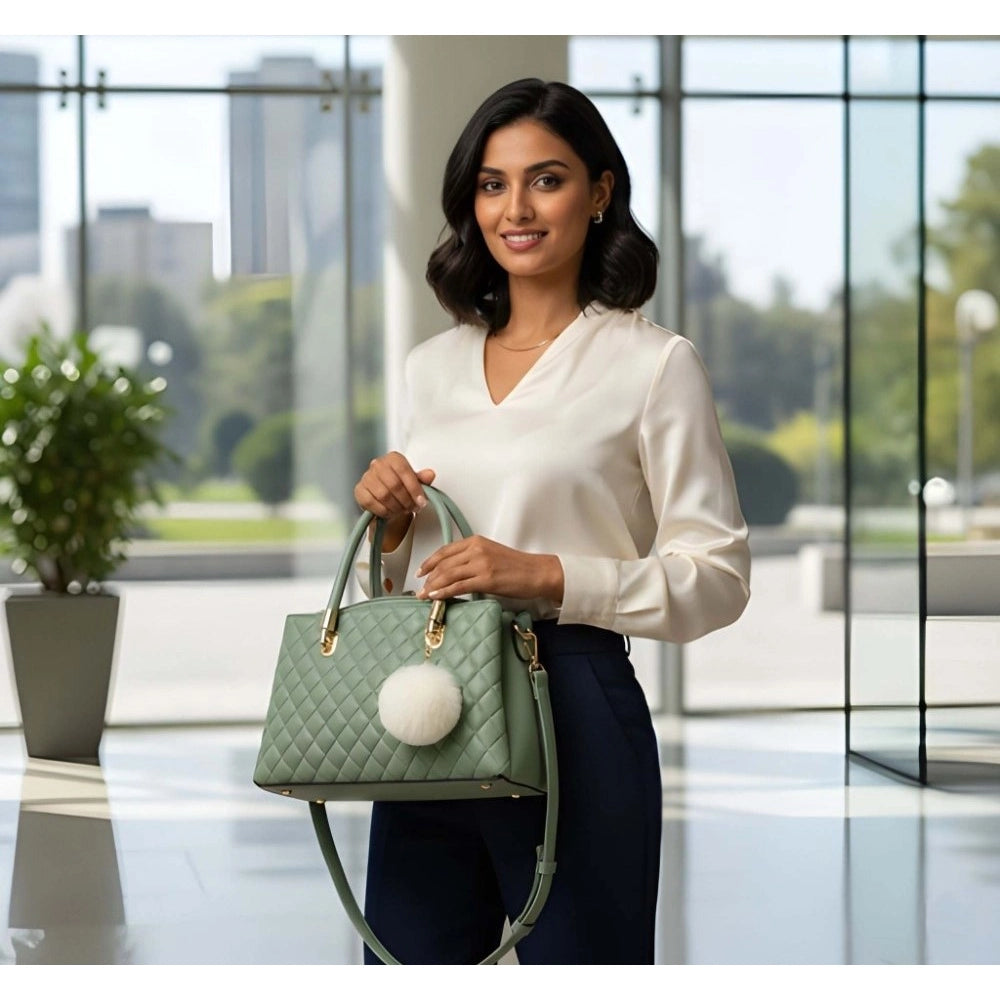 Suvarnika Women's PU Leather Solid Shoulder Zipper Handbag (Green)