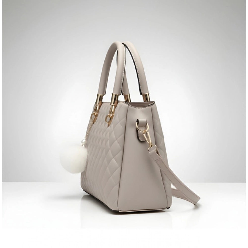 Suvarnika Women's PU Leather Solid Shoulder Zipper Handbag (Grey)