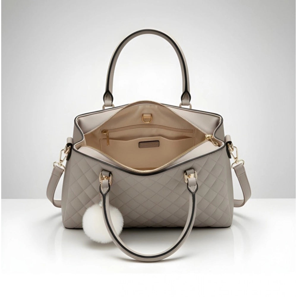 Suvarnika Women's PU Leather Solid Shoulder Zipper Handbag (Grey)