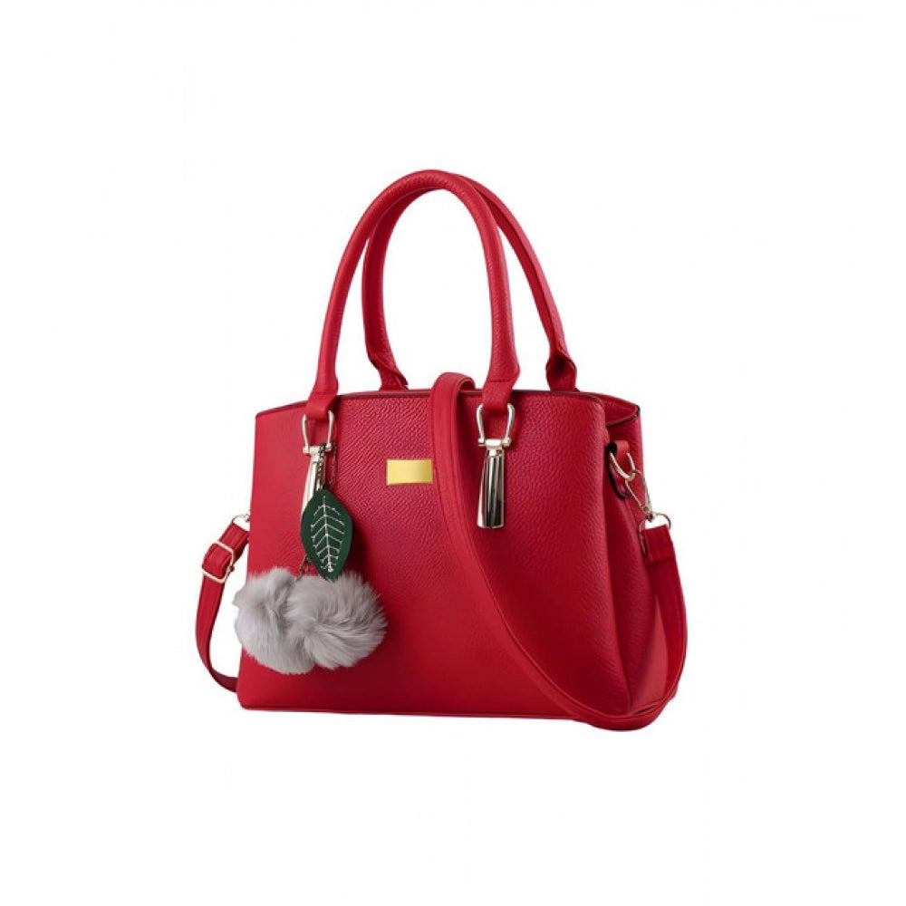 Suvarnika Women's PU Leather Solid Shoulder Zipper Handbag (Red)