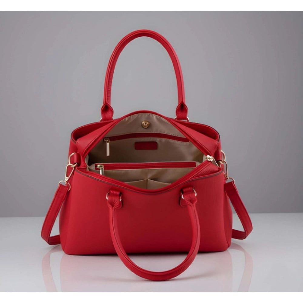 Suvarnika Women's PU Leather Solid Shoulder Zipper Handbag (Red)