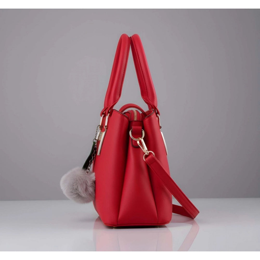 Suvarnika Women's PU Leather Solid Shoulder Zipper Handbag (Red)