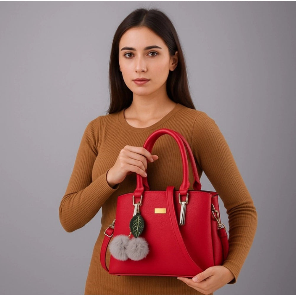 Suvarnika Women's PU Leather Solid Shoulder Zipper Handbag (Red)