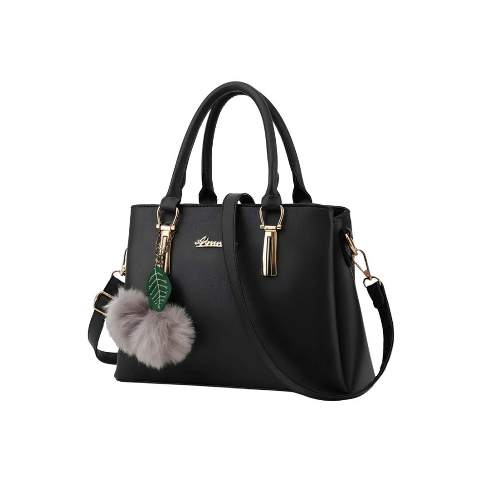 Suvarnika Women's PU Leather Solid Shoulder Zipper Handbag (Black)